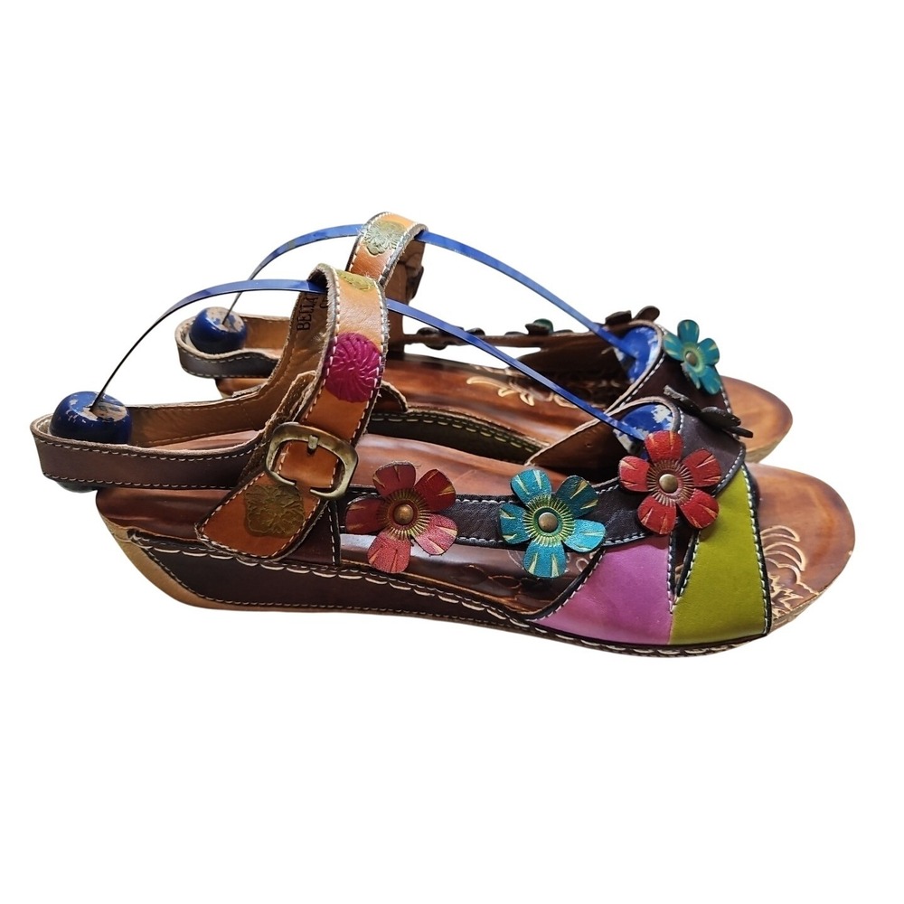 Spring Step 10-10.5 (41)‎ Belladonna Artsy Leather Wedge Sandals Heel Strap 4054